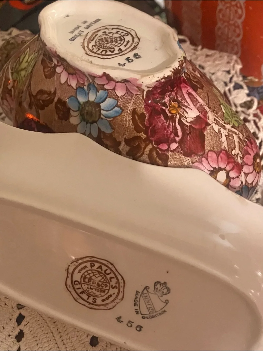 Vintage Paul's Gifts Made in Great Britain Floral Chintz Gravy Boat & Underplate